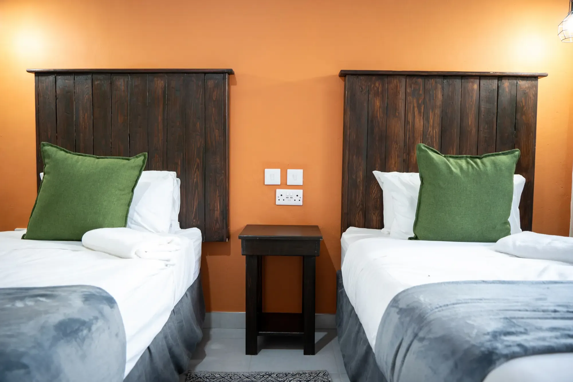 Twin beds, head-on view